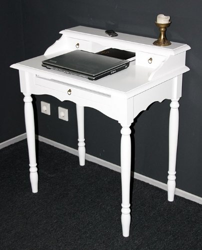 Massivholz Sekretär mit aufsatz 78x90x52cm Varese Pappel massiv weiß lackiert