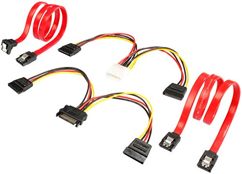 POPPSTAR 2x Sata 3 Datenkabel (rot, 50cm, Stecker gerade auf gewinkelt), mit 16cm Y Stromkabel Sata und 16cm Y Strom Kabel (Molex Buchse auf 2x Sata Stecker)