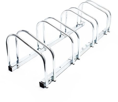 WilTec Râtelier pour 4 vélos, 950 x 330 x 270 mm, Extensible, Montage au sol, Support bicyclette en acier galvanisé A3, Pied béquille de stationnement