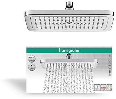 hansgrohe Croma E - Kopfbrause, eckige Duschbrause (280 mm), Regendusche mit 1 Strahlart für Wand- oder Deckenmontage, Brausekopf mit Antikalk-Funktion, Chrom, 26257000