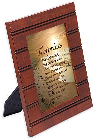 Cottage Garden Footprints in The Sand Woodgrain Beaded Board 5 x 7 Table Top and Wall Photo Frame