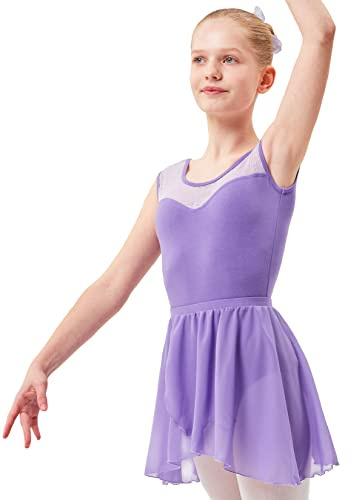 tanzmuster ® Wickelrock Mädchen Ballett - Emily - aus luftigem Chiffon antistatisch Ballettrock mit Gummizug für Kinder in Lavendel, Größe:128-134