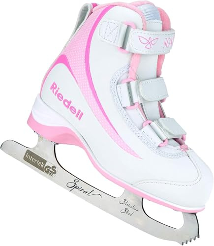 Riedell Soar Junior Kids Ice Skates for Girls and Boys - Sleek Insulated Skate Shoes with Foam-Backed Lining, Stainless Steel Blades, and PVC Soles - Pink - Size 13 JR