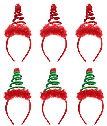 Lurrose 6 Stücke Weihnachtsbaum Hut Haarreif Weihnachtsmütze mit Feder Tannenbaum Mütze Weihnachten Kopfschmuck Kopfbedeckung Xmas Deko Party Cosplay Kostüm Zubehör