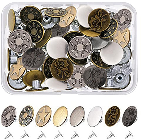 Mesee 80 Sets 17mm Jeans Buttons, 8 Style Pants Tack Buttons Metal Snap Button Fastener Replacement Kit for Jeans Denim Jackets DIY Repairing Fix