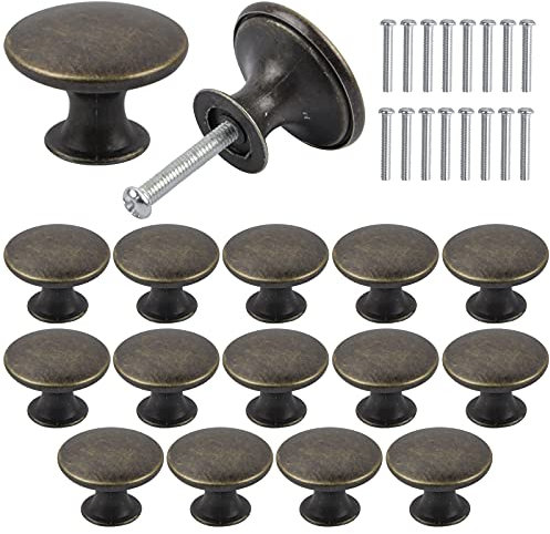 Jinlaili 16PCS Pomelli per Mobili Vintage, Bronzo Pomelli per Porta, 30mm Manopole per Mobili da Cucina Guardaroba, Maniglia per Armadietto, Pomolo per Mobile, Pomello per Cassetti, Armadio Cassetto