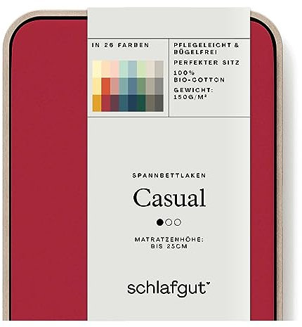 Schlafgut Casual Spannbettlaken 180x200cm bis 200x200cm - 100% Biobaumwolle, Oeko-TEX Zertifiziert, Red Deep, Matratzenhöhe bis 25cm