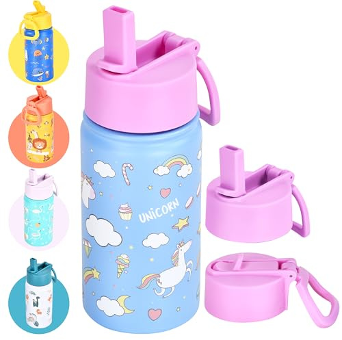 Hydrate Stainless Steel Water Bottle Kids - 400 ml Stainless Steel, Leakproof - Safe to Use - Easy Grip for Children - Double Walled - Includes Cute and Fun Design - 18 x 9 cm - Unicorn Print