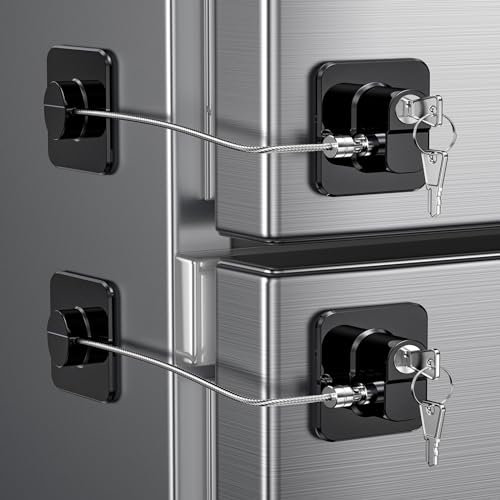 Candado Nevera para Bebés y Adultos, Paquete de 2 Cerraduras para Frigorífico, Cierre de Seguridad Autoadhesiva para Refrigeradores, Armario, Puertas de Gabinetes, Cajones y Ventanas-2 Pieza Negro