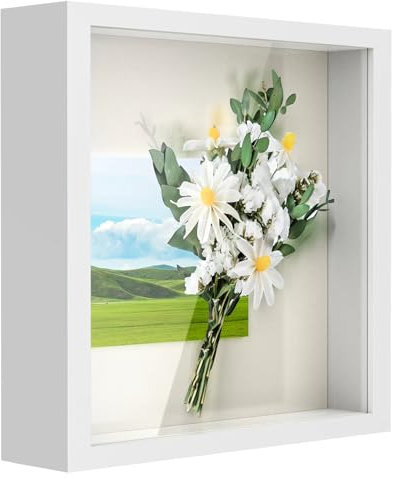 Anhow Cornice 3D Profonda, Cornice 15 x 15 cm Cornici per Foto con Pannello in Vetro Cornici per Quadri da Riempire Profonda 3 cm da appendere alla Parete o sulla Scrivania, Bianco