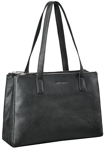 STILORD 'Blossom' Leder Handtasche Damen Mittelgroß Vintage Shopper Tasche Damen Schultertasche Elegant Echtleder für Freizeit Shoppen Reisen Alltag, Farbe:schwarz