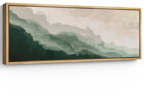 SIGNFORD Large Framed Canvas Print Wall Art Abstract Green Wave Nature-Inspired Illustrations Modern Art Relax/Calm Warm for Living Room, Bedroom, Office - 60x20