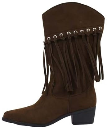 Botas tejanas para mujer con tacón bajo tejano de invierno botas de tacón medio botas Texanas Camperos Boots Equitación Botas Western para mujer Botas de punta media pantorrilla botín, marrón, 39 EU