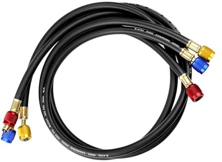 Juego de mangueras de carga profesional HVAC con 3 mangueras codificadas por colores con válvulas para múltiples refrigerantes R1234YF R404A