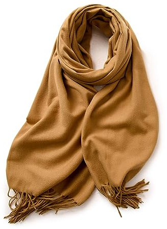KARMA.DIEM Bufanda XXL Mujer y Hombre - Tacto Cachemira y Lana Merino Super Suave - Pashmina Grande 180x65cm para Invierno - Chal Elegante, Estola para Bodas y Fiestas (ocre)