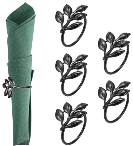PATIKIL Servettringar hållare, 6 st blad servetthållare ring matbord bordsuppsatser dekor för semester servering middag bröllop bord inställning hem fest servis dekorationer, svart