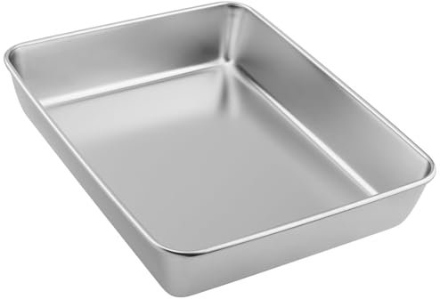 Deep Baking Sheet Pan, Stainless Steel Baking Trays (31.5x24.5x5 cm) Rectangle Cake Tin Tray Bake Tin for Brownie Cake Lasagna Non-Toxic & Healthy, Mirror Finish & Rust Free Durable & Dishwasher Safe