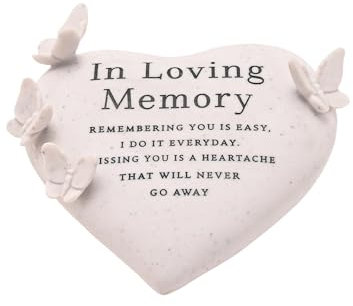 Thoughts of You Graveside Butterfly Heart – In Loving Memory | Memorial Plaque with Comforting Verse & Butterfly Design | Resin Grave Ornament or Remembrance Gift for Loved Ones