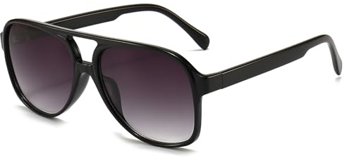 Long Keeper Retro 70s Polarised Pilot Sunglasses for Women Men Oversized Double Bridge Aviation Sunglasses Large Frame Vintage Shades UV400 Protection (Black Frame Gradient Grey Lens)