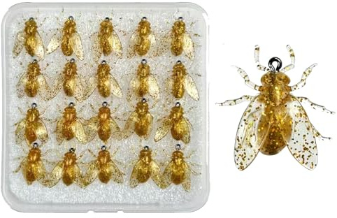 Leurres De Pêche À La Mouche pour Bar - 20X Leurres en Forme d'abeille | Appâts Réalistes avec Boîtier pour Lacs Rivières Étangs Mer - Bar Thon Brochet Truite
