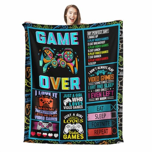 Wajade Gaming Blanket for Teens, Kids Throw Blanket Boys Men Gifts for Christmas Birthday, Fleece Blankets for Couch Sofa Bed 60x80
