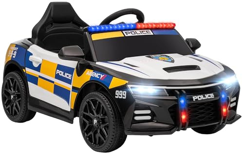 AIYAPLAY Kids Electric Car, 12V Battery Powered Police Ride on Car with Remote Control, Music, Horn, Siren, Flashing Lights, Children Electric Vehicle for 3-5 Years