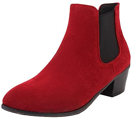 VBEDKDEB Botines de mujer botas de tobillo botas grandes femeninas cómodas punta plana talón corto botas cortas comercio exterior alta elástico femenino botas de goma mujer 1119, rojo, 38.5 EU