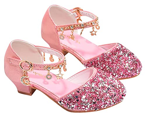 Flicka prinsessa glitter skor: Klackskor kristallskor med rosett bröllopsskor med ankelrem glitter pumps eleganta högklackade skor bekväma bröllopsskor för fest