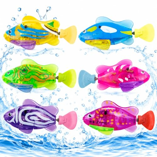 WDKXCN Lot de 6 poissons robots électroniques, poissons robo électriques, baignoires flottantes avec lumière pour animaux de compagnie, chats, Robo Fish (modèle 2)
