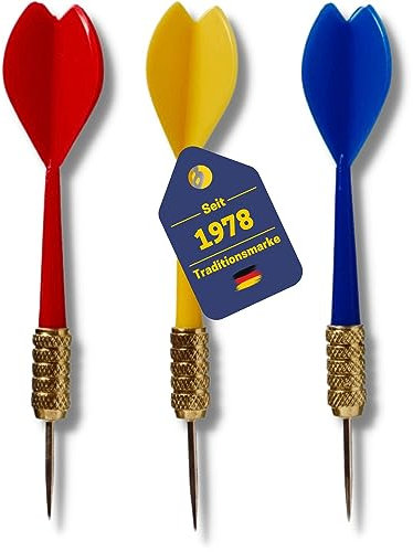 BEST SPORTING Dartpfeile Metallspitze I Dartpfeile-Set Stinger mit 3 Pfeilen I Dartpfeile à 7g mit Metallspitze I je 1 Blauer, roter, gelber Dartpfeil mit PVC-Schaft & Messingspitze I Dart-Zubehör