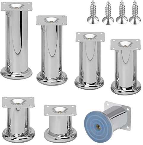Stahlia Möbelfüße Metall 100mm (4 Stück) Chrom-glänzend Schrankfüße Ø50mm Sockelfüße für Kommode, Sideboard, Sofa, Badmöbel inkl. Befestigungsschrauben
