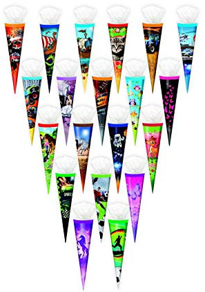 20x Schultüte - Zuckertüte - 35cm - mit Tüllverschluß - 20 verschiedene Motive