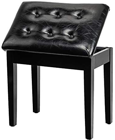 Bonnlo Padded Wooden Piano Bench with Music Storage Keyboard Stool Artist Benches Stool Tufted Seat,Black