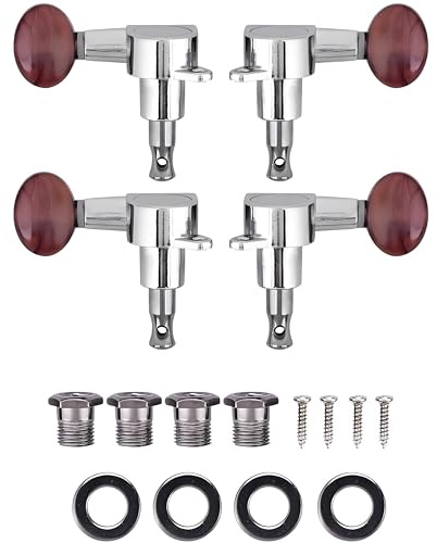 Ukulele String Tuning Pegs, 2L2R Silver Enclosed Locking Tuners Red Round Machine Heads for Ukulele 4 String Guitars
