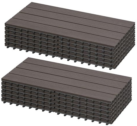 Laneetal Dalle de Terrasse WPC Emboîtable, Lot de 12 Carreaux de Sol Extérieur à Clipser pour Patio, Terrasse, Balcon, Piscine, 30x60 cm, Café