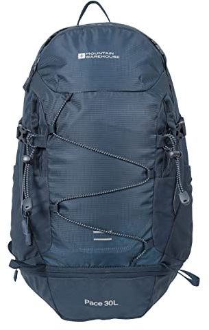 Mountain Warehouse Pace Rucksack, 30 l – hydrationskompatibler Rucksack, Airflow-Rückensystem, Packaway-Regenhülle – für Reisen, Camping, Wandern Marineblau Einheitsgröße