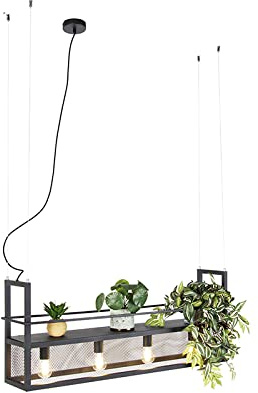 Qazqa - Industrie I Vintage I Industrie I Vintage I Hängelampe I Pendellampe I Pendelleuchte schwarz mit Mesh 4-flammig - Cage Rack I Wohnzimmer I Schlafzimmer - Stahl Rechteckig - LED geeignet E27