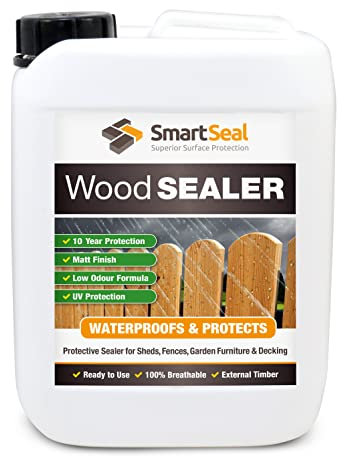 Smartseal Wood Sealer - Clear Waterproofing Treatment for External Timber - Protects Fences, Decking, Sheds & Garden Furniture - Easy Application by Brush, Roller or Sprayer (5 Litre)