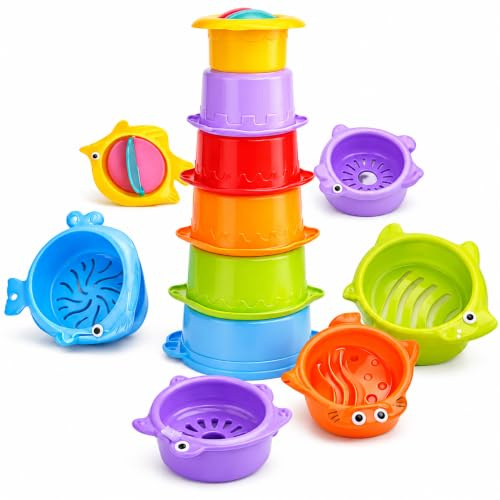 Set of 6 Baby Stacking Cups Plastic Cups Toddler Bath Toys Stack Cup Baby Toy Activity Nesting Cup (Multicolour Cups # 02)