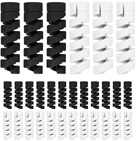 30pcs Charger Cable Saver Protectors, Silicone Cord Saver Flexible Cable Wire Protector Spiral Cable Protector Sleeve for Phones Laptops Data Cables (Black, White)