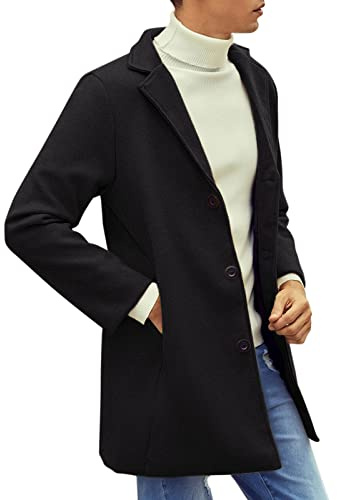 L9WEI Abrigo de invierno para hombre con solapa delgada para otoño e invierno, abrigo de manga media para hombre, abrigo cálido de lana de negocios, Negro , XL