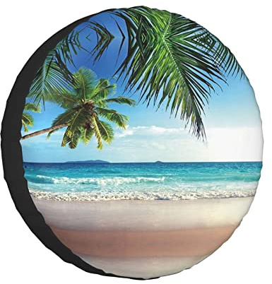Tropical Palm Tree Hawaii Beach Printed Tire And Wheel Protector, Universal Wheelhouse Suitable For Many Vehicles