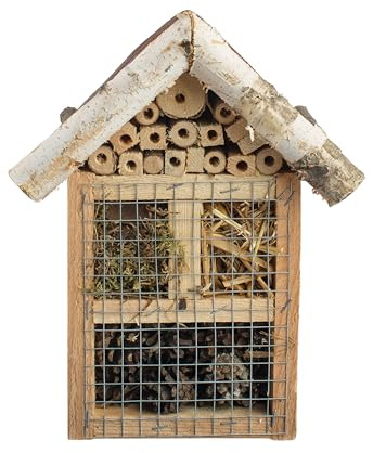 BOGATECO Hôtel à insectes - Non traité - Maison d'abeilles en bois massif pour abeilles, coccinelles et chrysopes, maison à insectes et aide à la nidification à suspendre (toit en saule)