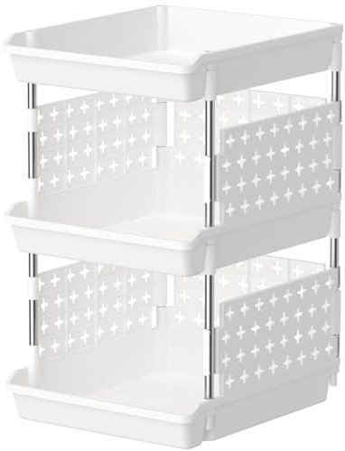 Lifewit Cassetti Impilabili, 3 Ripiani di Plastica Scaffale Portaoggetti Cucina Cassettiera Armadio Interna, Organizer Portaoggetti, 35 x 30 x 54 cm, Bianco