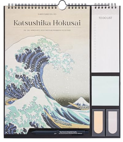 Grupo Erik: Calendario Famiglia 2025 Hokusai | Calendario 2025 da muro con 4 colonne, 30x34cm, da Settembre 2024 a Dicembre 2025 con to do list, stickers e penna inclusa