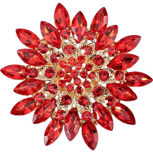 Craspire Broche Rose en Cristal Strass Fleur Florale Rouge en Alliage Décoratif pour Femme, Mariage, Banquet, Cocktail, Danse, Accessoire de Fête, Bijoux Cadeau de Saint-Valentin