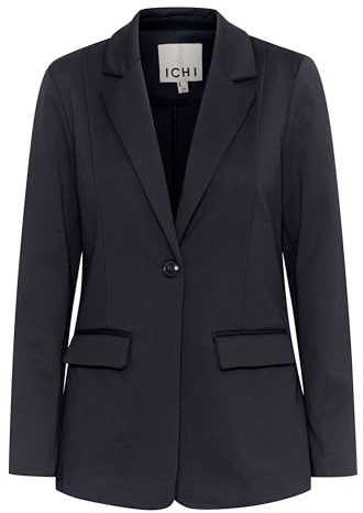 ICHI IHKATE Blazer pour femme - Veste de costume avec 1 bouton - Poches à rabat - Col à revers - Légèrement élastique - Coupe droite, Total Eclipse (194010)., XXL