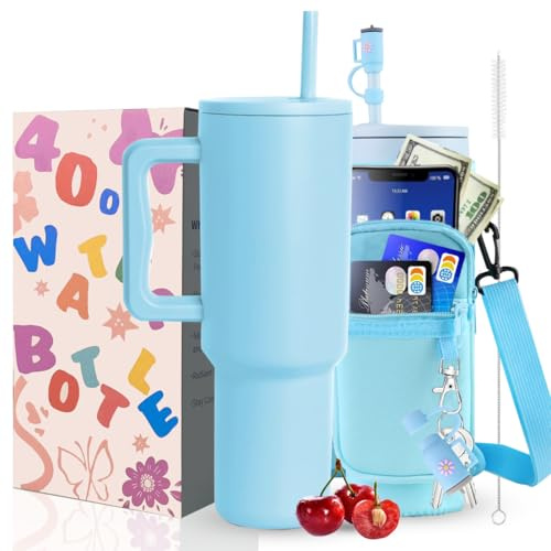 40 oz Tumbler mit Griff und Strohhalm & 6PCS Tassenzubehör für 40 oz Tasse - vakuumisolierte Edelstahl-Doppelwand-Wasserflasche Reise-Kaffeebecher