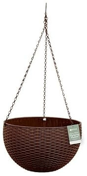 ADEPTNA Beautiful Rattan Effect Hanging Planter – 26cm (10) Hanging Basket | Decorative Plant Pot for Home, Garden & Patio | Stylish Flower Bowl for Indoor & Outdoor Use (BROWN)