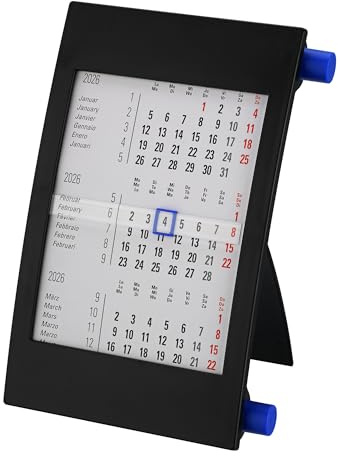 Calendrier de table + 2026/2027 + calendrier mensuel de 3 mois - Calendrier debout - Calendrier d'exposition - Calendrier de bureau 2 ans 24 mois - Format paysage - Fabriqué en Allemagne - Variante 3